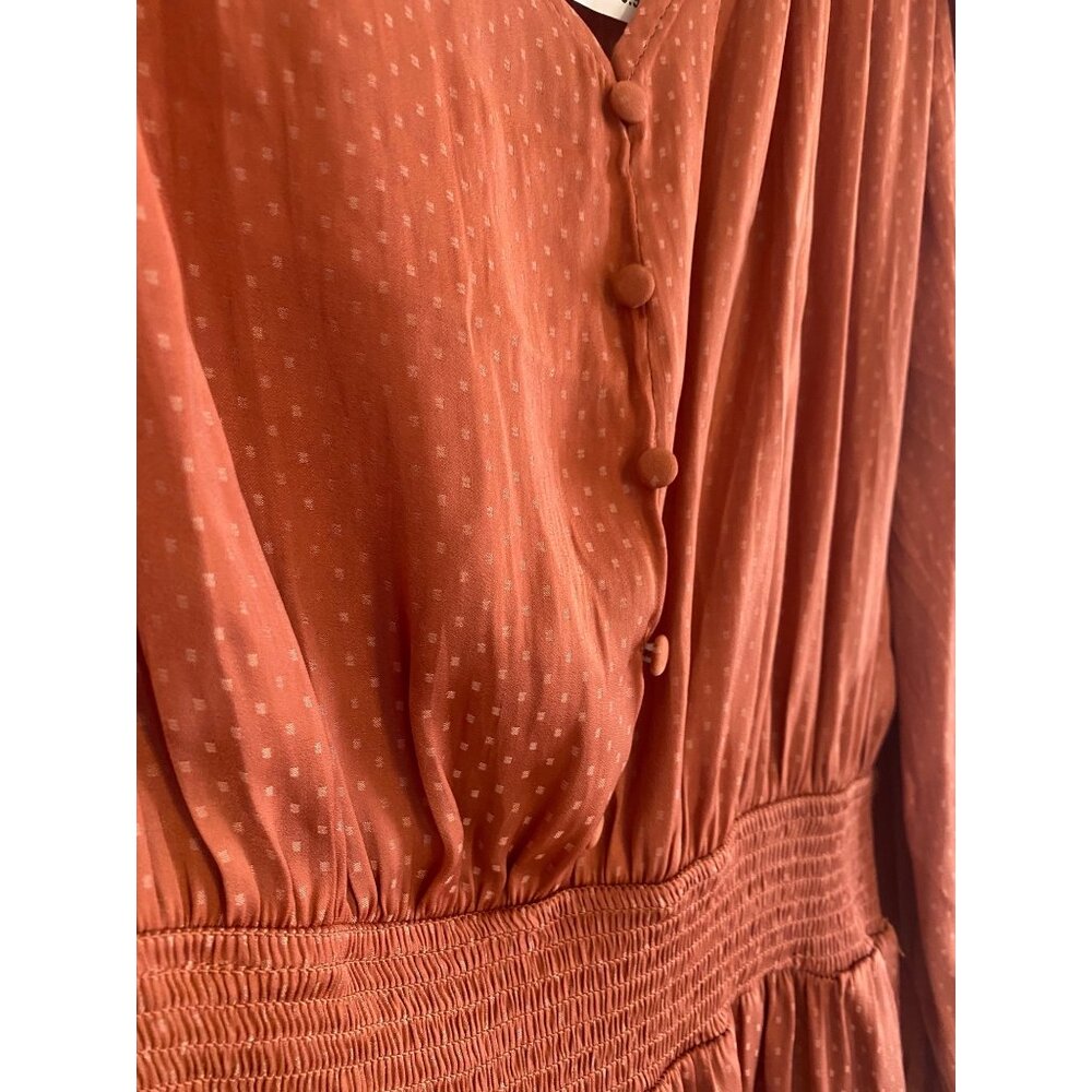 Dusty Pink Midi Dress With Polka Dot Pattern & Smocked Waist & Wrist Size L - Picture 4 of 8